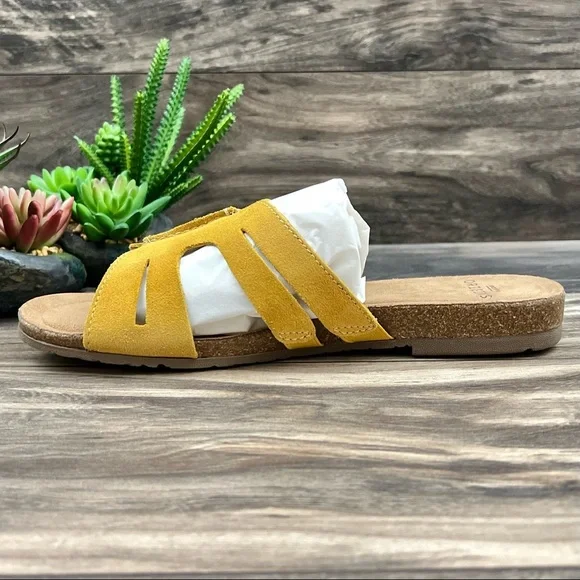 NIB Earth Origins 9W Luna Slip On Suede Slide Sandal Marigold Yellow 40.5 - Picture 7 of 11